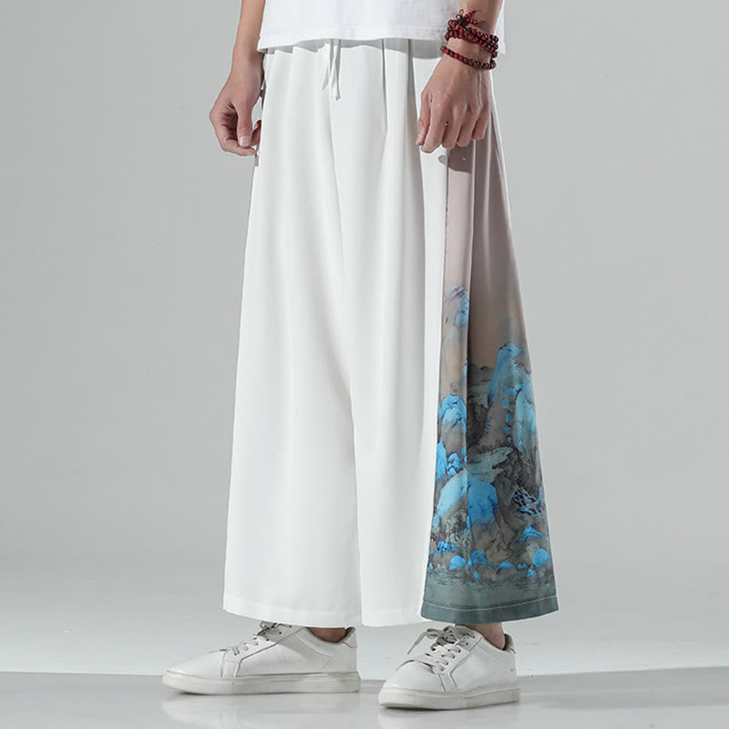 Buddha Stones Herrenhose mit weitem Bein und Taschen, Muster „Berge und Flüsse“ - image 13