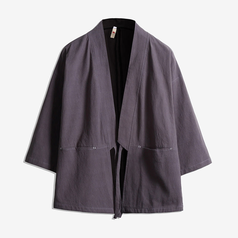Buddha Stones , einfarbige, geschnürte Dreiviertelarm-Jacke mit offener Vorderseite, Herrenkimono - Grau - US/ UK/AU48, EU58 (5XL) - image 4