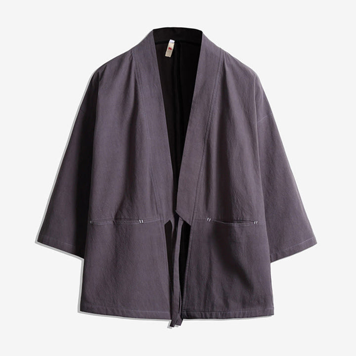 Buddha Stones , einfarbige, geschnürte Dreiviertelarm-Jacke mit offener Vorderseite, Herrenkimono - Grau - US/ UK/AU48, EU58 (5XL) - image 4