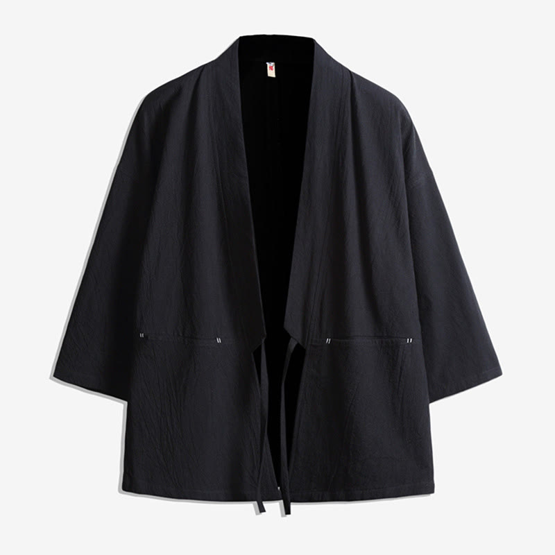 Buddha Stones , einfarbige, geschnürte Dreiviertelarm-Jacke mit offener Vorderseite, Herrenkimono - Schwarz - US/ UK/AU48, EU58 (5XL) - image 2