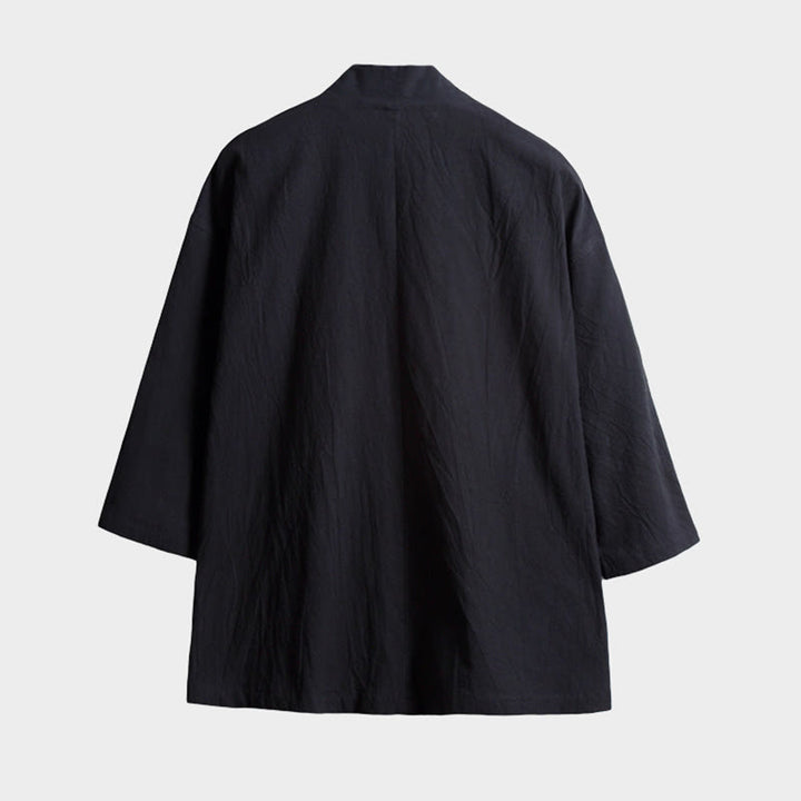 Buddha Stones , einfarbige, geschnürte Dreiviertelarm-Jacke mit offener Vorderseite, Herrenkimono - image 3