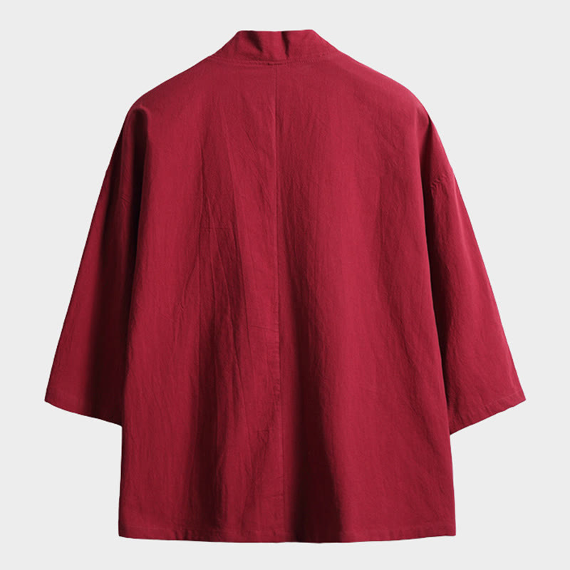 Buddha Stones , einfarbige, geschnürte Dreiviertelarm-Jacke mit offener Vorderseite, Herrenkimono - image 7