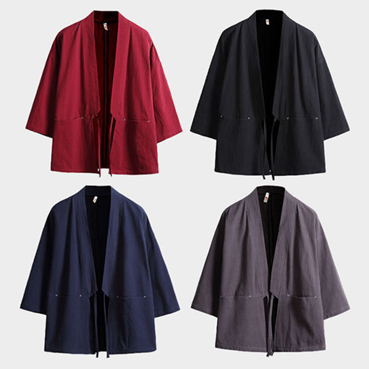 Buddha Stones , einfarbige, geschnürte Dreiviertelarm-Jacke mit offener Vorderseite, Herrenkimono - image 16