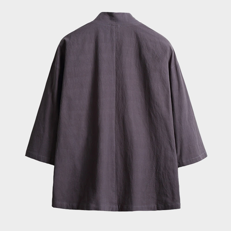 Buddha Stones , einfarbige, geschnürte Dreiviertelarm-Jacke mit offener Vorderseite, Herrenkimono - image 5