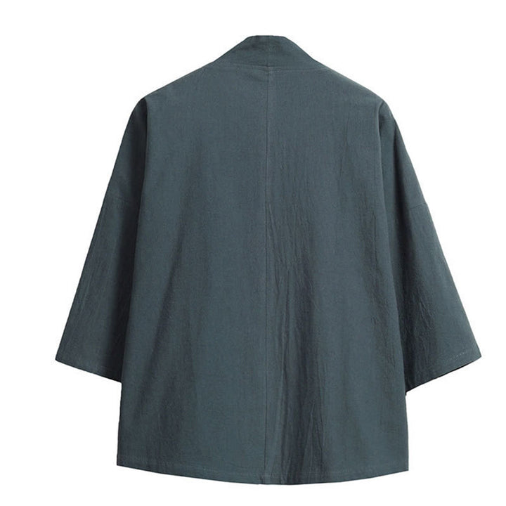 Buddha Stones, weißer Kranich, glückverheißende Wolken, Stickerei, Dreiviertelärmel, Herren-Kimono - image 14