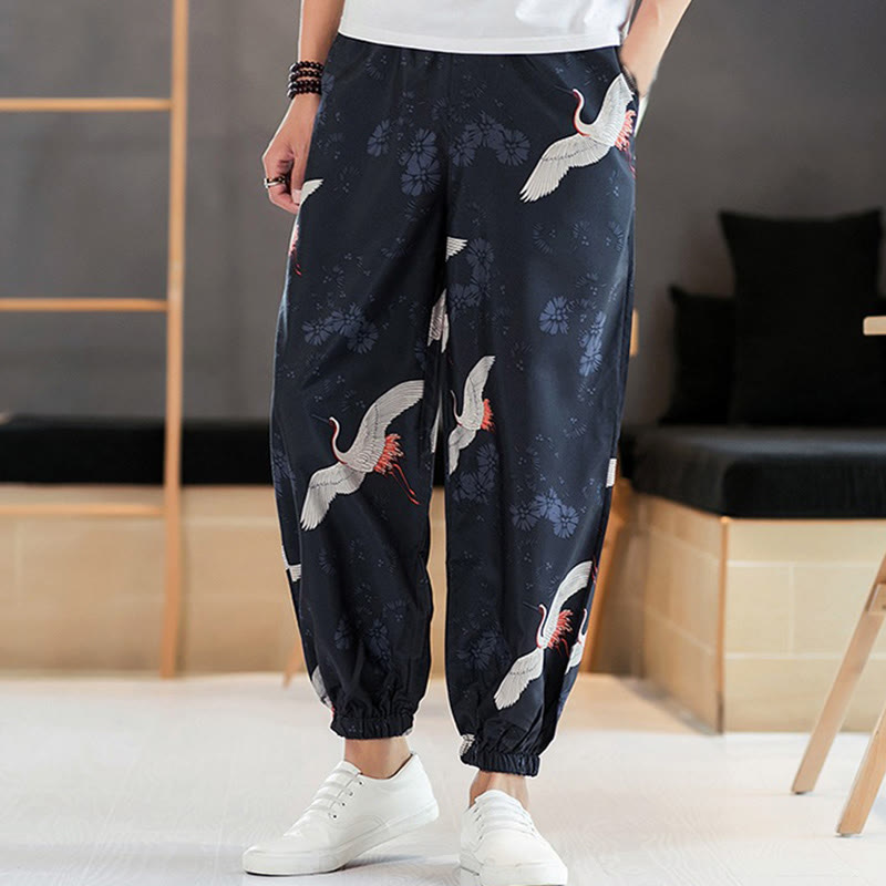Buddha Stones Crane Auspicious Clouds Design Herren Haremshose mit Taschen - Stahlblau - US/ UK/AU46，EU56 (5XL) - image 0