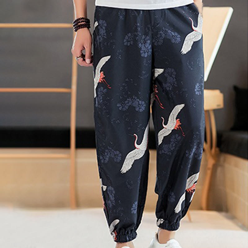 Buddha Stones Crane Auspicious Clouds Design Herren Haremshose mit Taschen - image 1