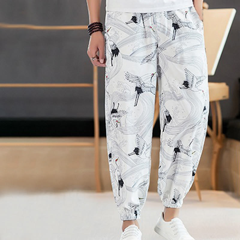 Buddha Stones Crane Auspicious Clouds Design Herren Haremshose mit Taschen - image 10