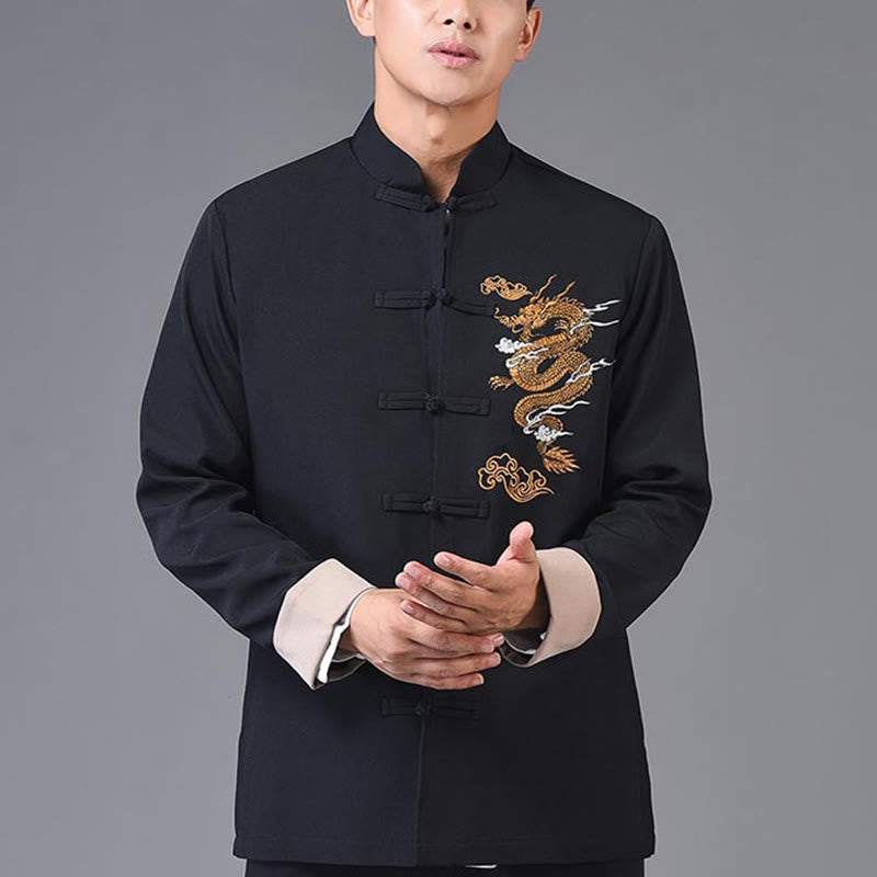 Buddha Stones Stickerei Drache Frosch-Knopf-Design Langarm Herrenjacke - image 11