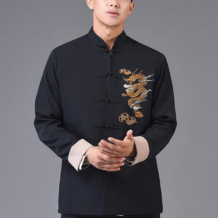 Buddha Stones Stickerei Drache Frosch-Knopf-Design Langarm Herrenjacke - image 11