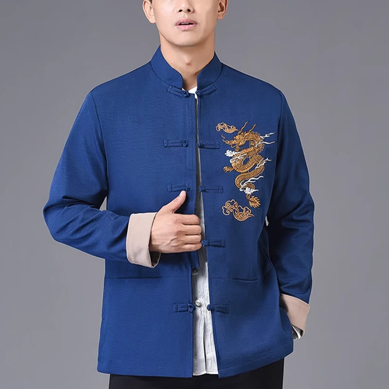 Buddha Stones Stickerei Drache Frosch-Knopf-Design Langarm Herrenjacke - image 17