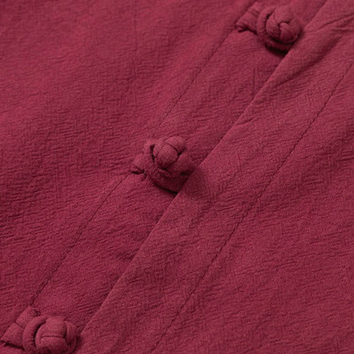 Buddha Stones 2-teiliges schlichtes Herren-Set mit Froschknöpfen, langärmelig, Baumwollhemd und Hose mit Taschen - image 5