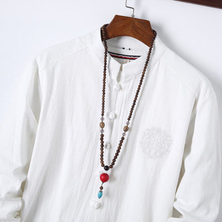 Buddha Stones 2-teiliges, einfarbiges Herren-Set mit Froschknöpfen, langärmeligen Hemden und Hosen aus Baumwolle mit Taschen - image 13