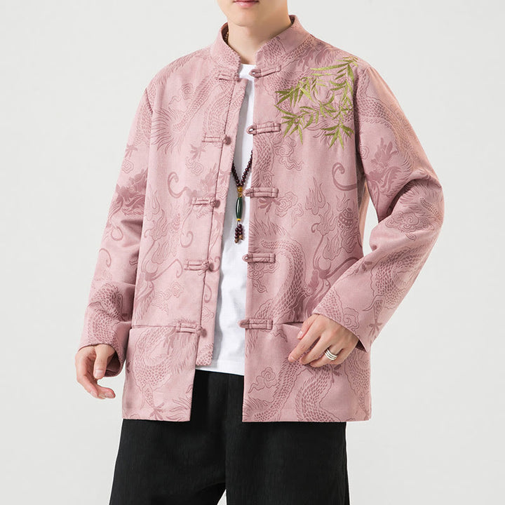 Buddha Stones Bambus Drache Frosch-Knopf-Design Langarm Herrenjacke - Hellrosa - US/ UK/AU46，EU56 (5XL) - image 33