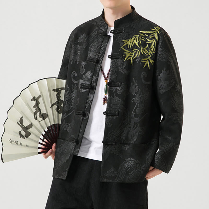 Buddha Stones Bambus Drache Frosch-Knopf-Design Langarm Herrenjacke - image 6