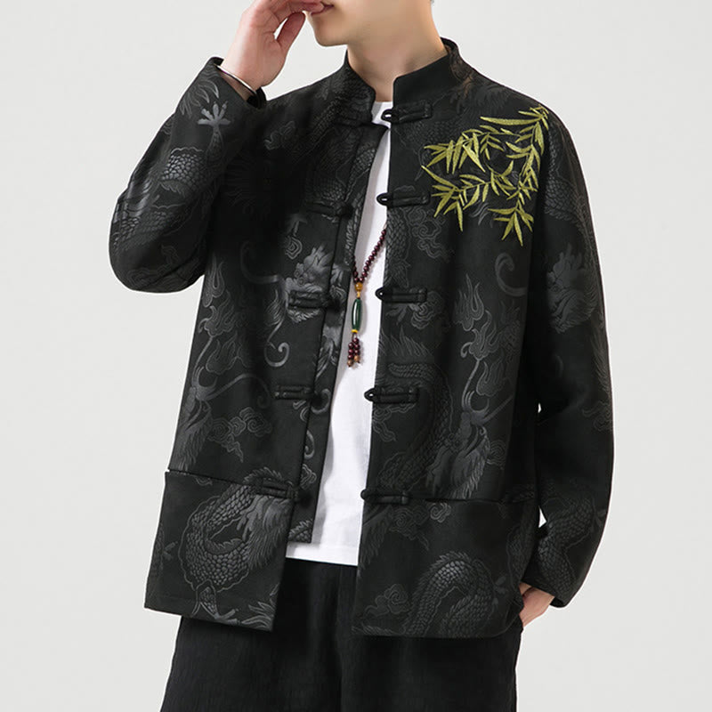 Buddha Stones Bambus Drache Frosch-Knopf-Design Langarm Herrenjacke - image 3