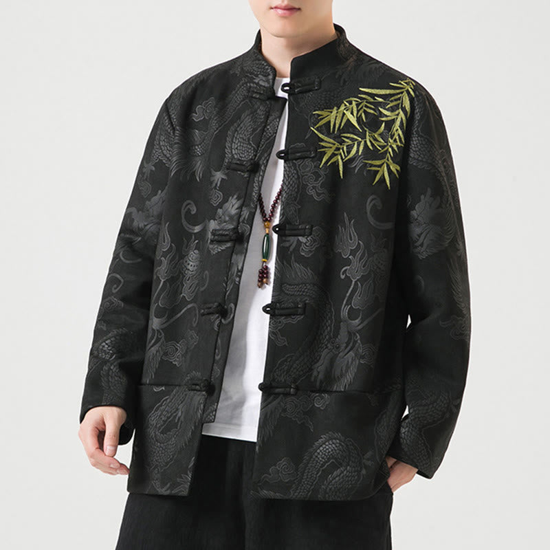 Buddha Stones Bambus Drache Frosch-Knopf-Design Langarm Herrenjacke - image 8