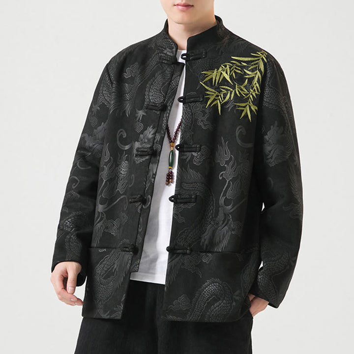 Buddha Stones Bambus Drache Frosch-Knopf-Design Langarm Herrenjacke - image 8
