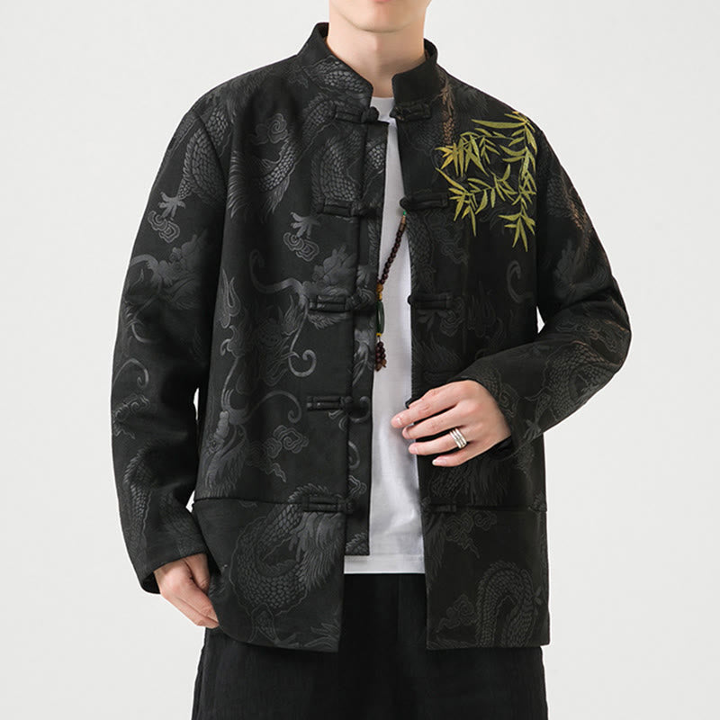 Buddha Stones Bambus Drache Frosch-Knopf-Design Langarm Herrenjacke - image 1