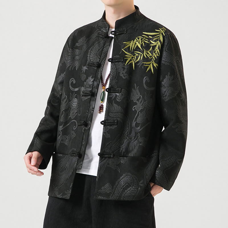 Buddha Stones Bambus Drache Frosch-Knopf-Design Langarm Herrenjacke - image 5