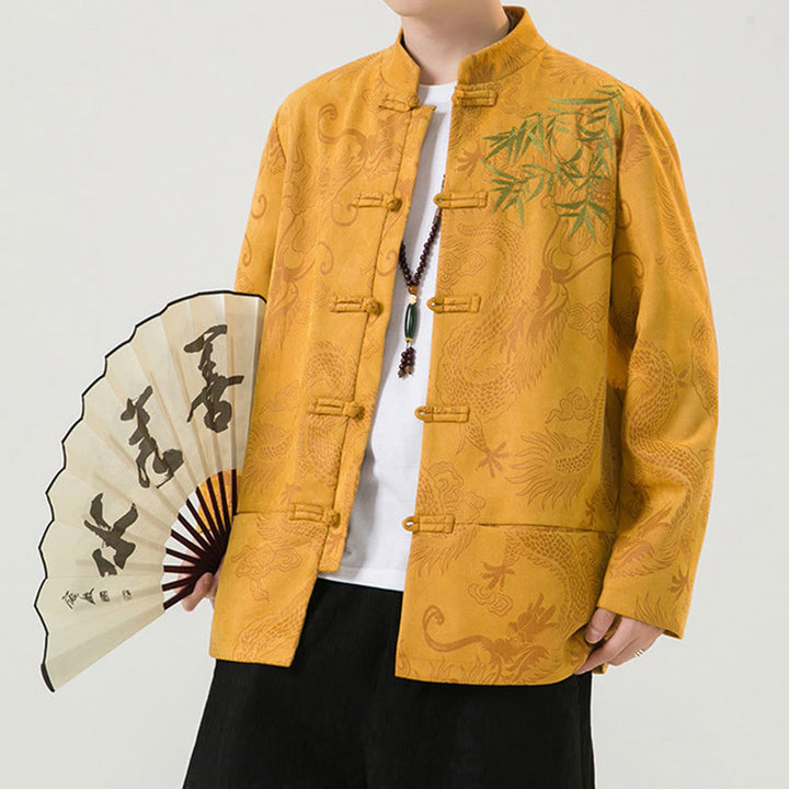 Buddha Stones Bambus Drache Frosch-Knopf-Design Langarm Herrenjacke - image 12