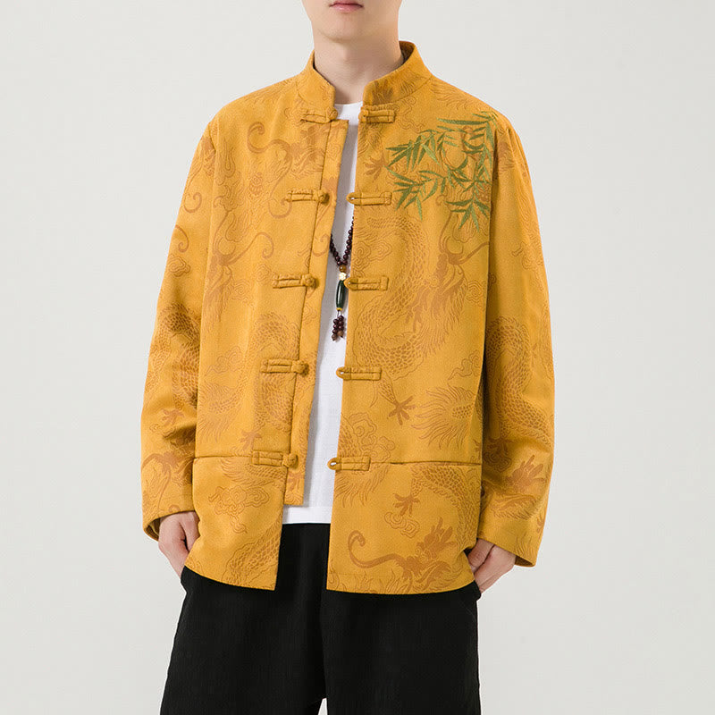Buddha Stones Bambus Drache Frosch-Knopf-Design Langarm Herrenjacke - image 14