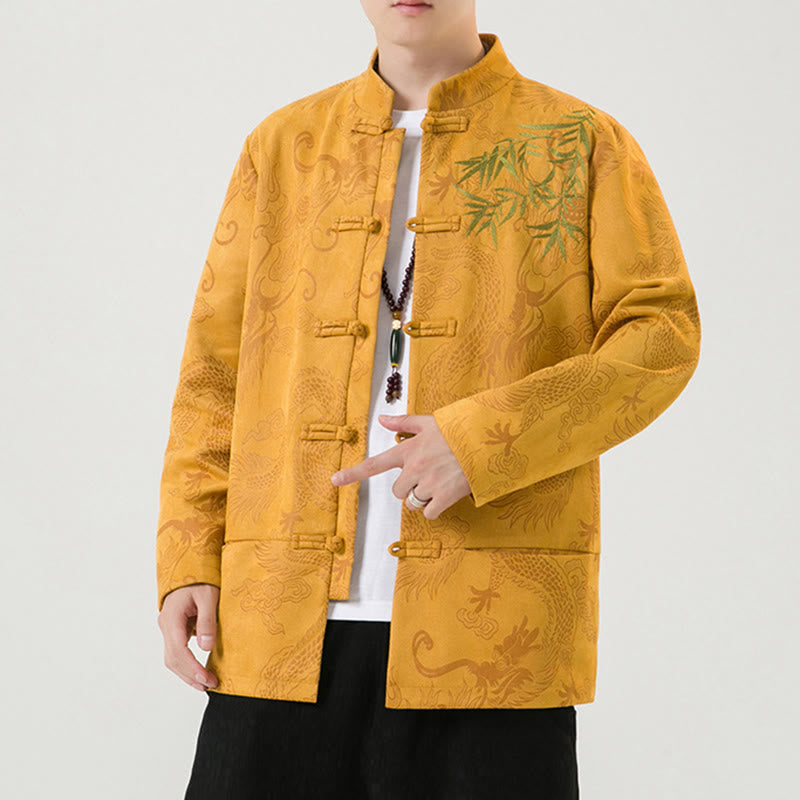 Buddha Stones Bambus Drache Frosch-Knopf-Design Langarm Herrenjacke - image 16