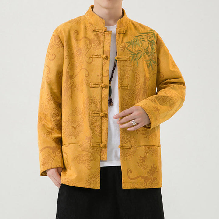 Buddha Stones Bambus Drache Frosch-Knopf-Design Langarm Herrenjacke - image 11