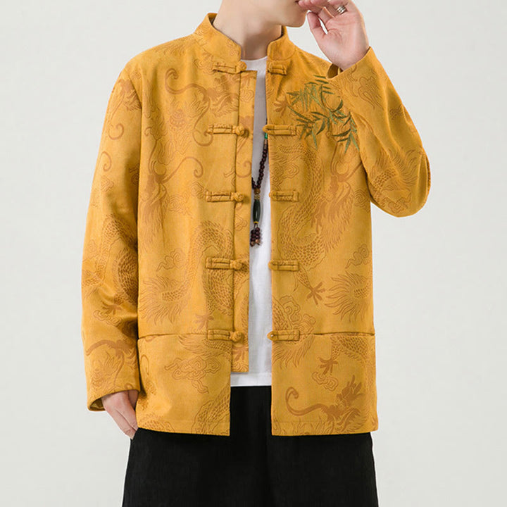 Buddha Stones Bambus Drache Frosch-Knopf-Design Langarm Herrenjacke - image 19