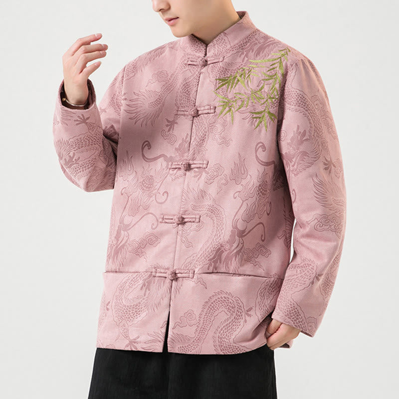 Buddha Stones Bambus Drache Frosch-Knopf-Design Langarm Herrenjacke - image 42