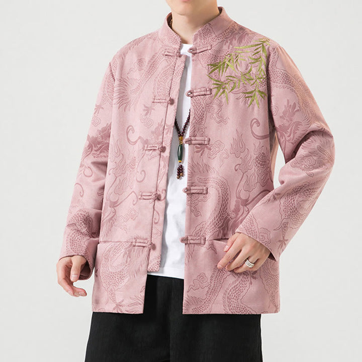 Buddha Stones Bambus Drache Frosch-Knopf-Design Langarm Herrenjacke - image 39