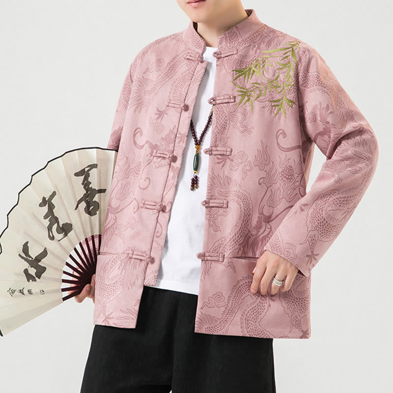 Buddha Stones Bambus Drache Frosch-Knopf-Design Langarm Herrenjacke - image 40