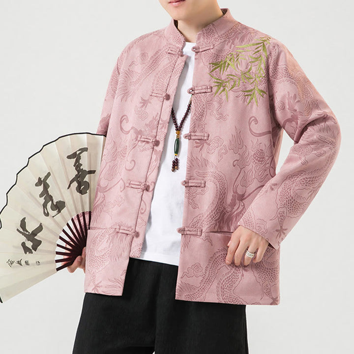 Buddha Stones Bambus Drache Frosch-Knopf-Design Langarm Herrenjacke - image 40