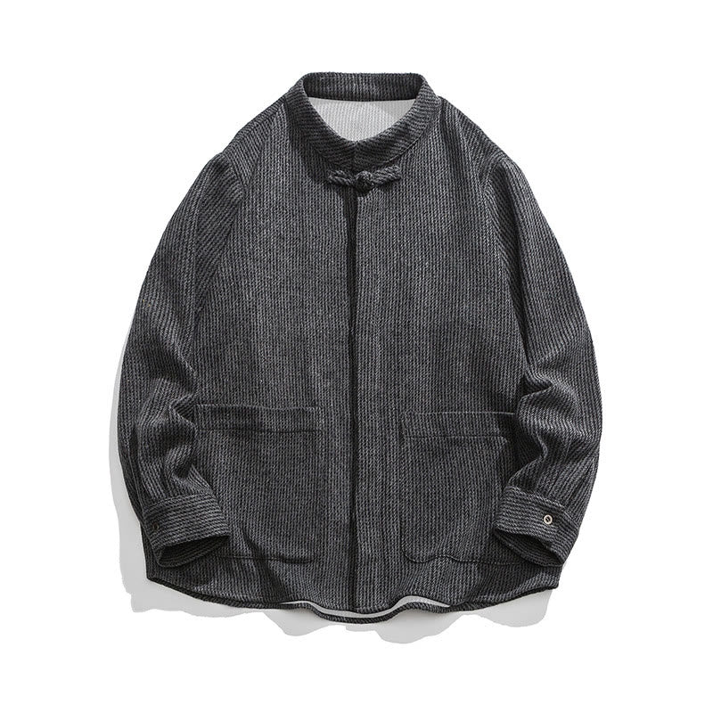 Buddha Stones Herren-Cordjacke aus Baumwolle mit Taschen und Froschknöpfen, einfarbig, langärmlig - image 21