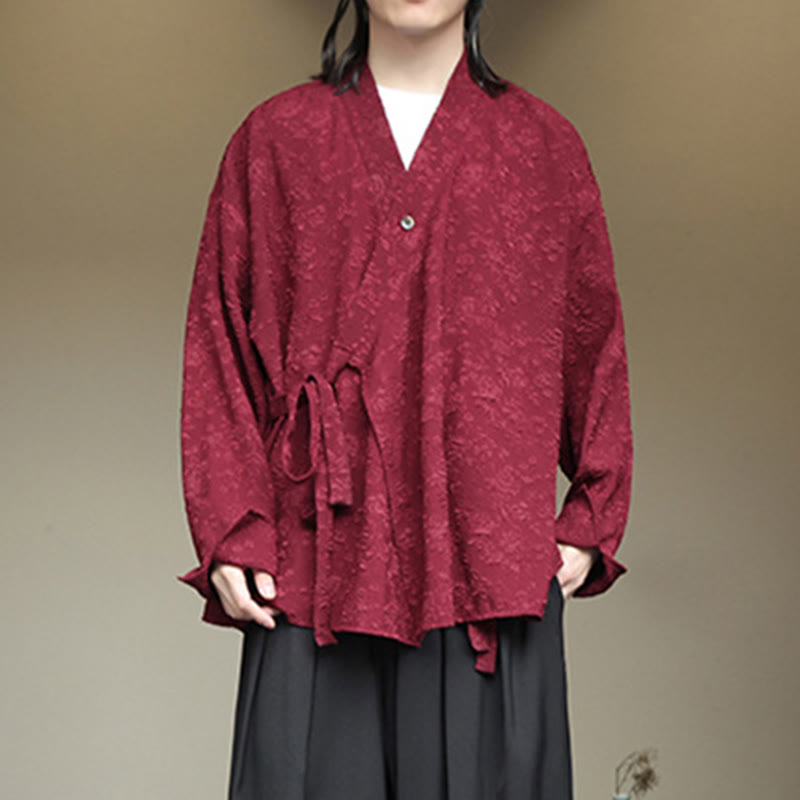 Buddha Stones Spring Herren-Langarmhemd mit V-Ausschnitt und Blumenmuster - image 17