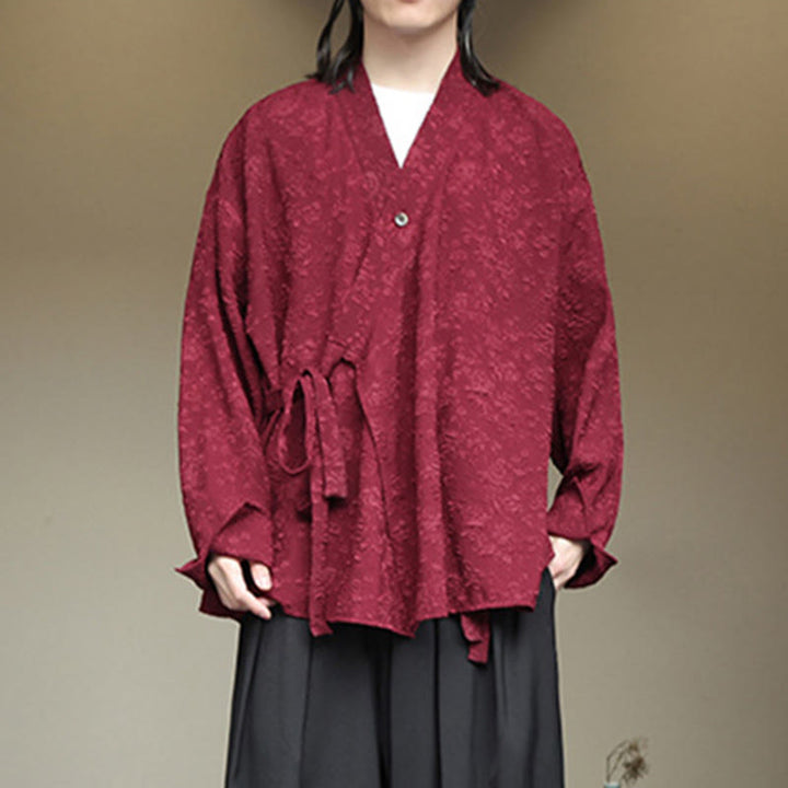 Buddha Stones Spring Herren-Langarmhemd mit V-Ausschnitt und Blumenmuster - image 17