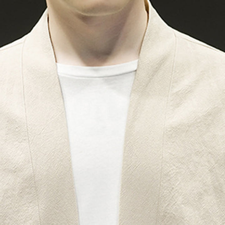 Buddha Stones Solid Auspicious Clouds Offene Vorderseite Langarmjacke Herren Baumwoll-Kimono - image 4