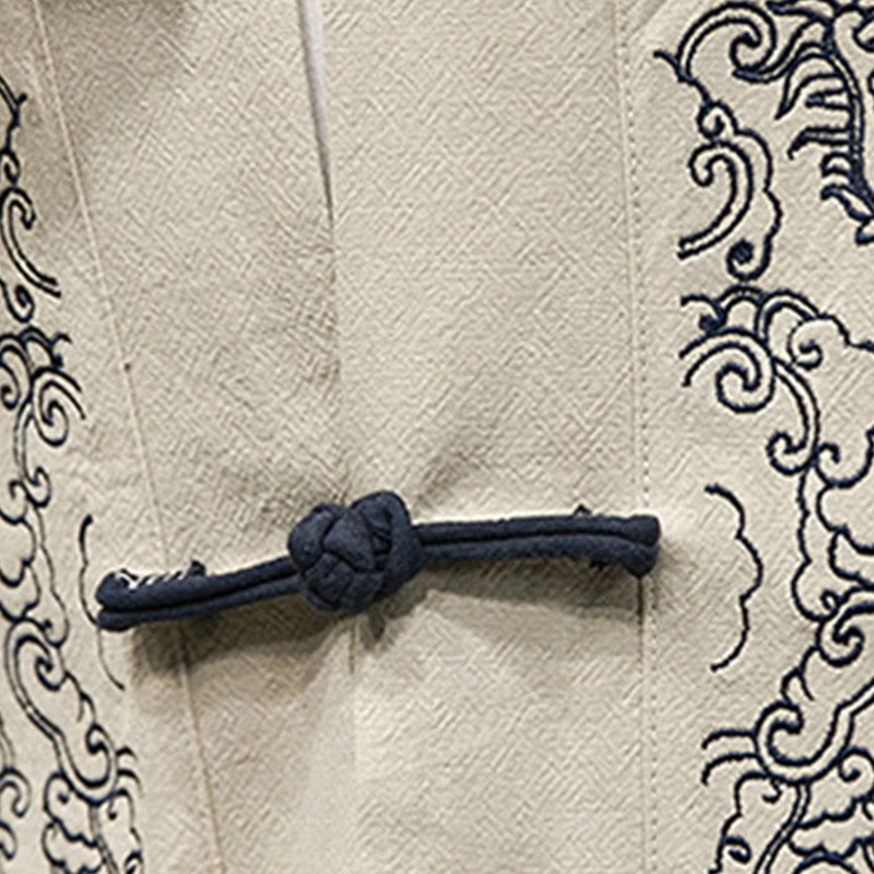 Buddha Stones Solid Auspicious Clouds Offene Vorderseite Langarmjacke Herren Baumwoll-Kimono - image 5