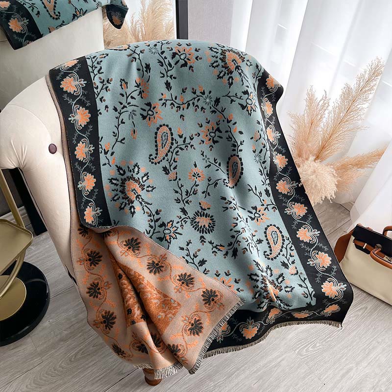 Buddha Stones ​​Verdickt Winter Paisley Blumen Reben Muster Weichen Schal Schal - MittelAquamarin - 185x65cm - image 9