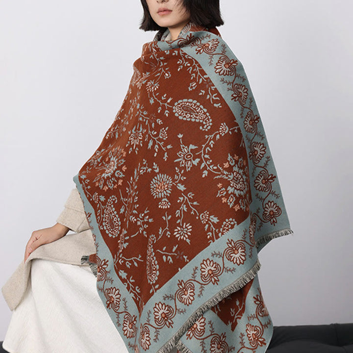 Buddha Stones ​​Verdickt Winter Paisley Blumen Reben Muster Weichen Schal Schal - Schokolade - 185x65cm - image 0