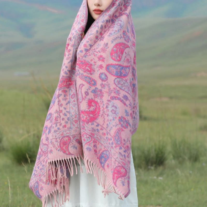 Buddha Stones Ethnic Besticktes Paisley Blumen Muster Quaste Weicher Schal Schal - image 6