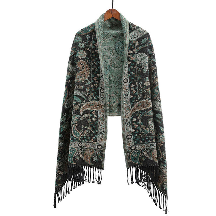 Buddha Stones Ethnic Besticktes Paisley Blumen Muster Quaste Weicher Schal Schal - Mittelseegrün - image 16