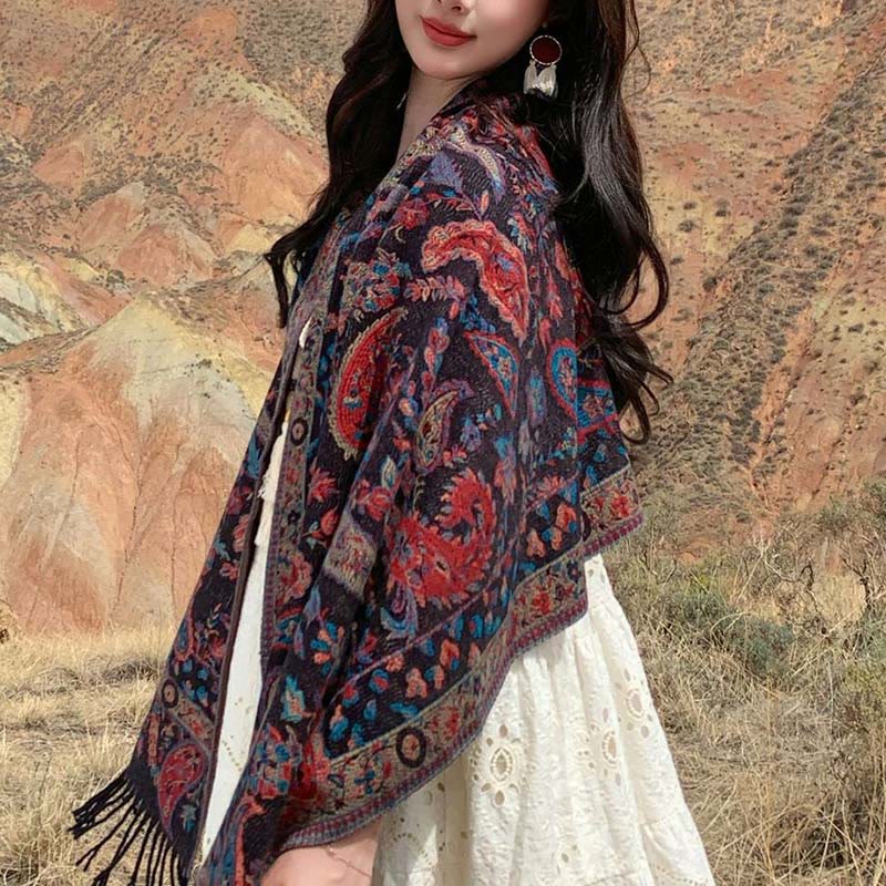 Buddha Stones Ethnic Besticktes Paisley Blumen Muster Quaste Weicher Schal Schal - image 3