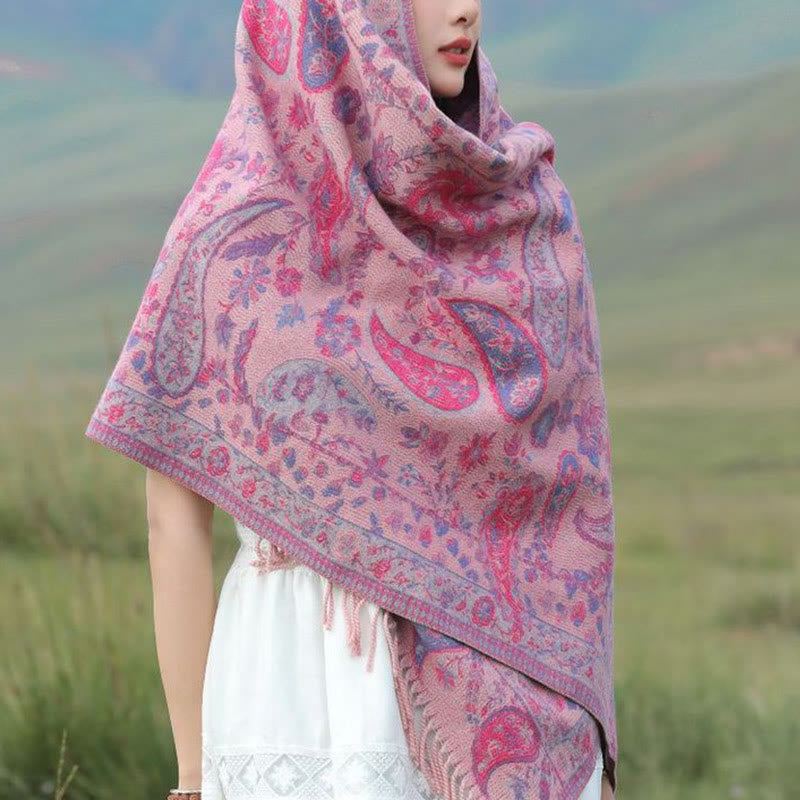 Buddha Stones Ethnic Besticktes Paisley Blumen Muster Quaste Weicher Schal Schal - image 7