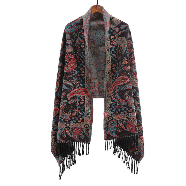 Buddha Stones Ethnic Besticktes Paisley Blumen Muster Quaste Weicher Schal Schal - image 1