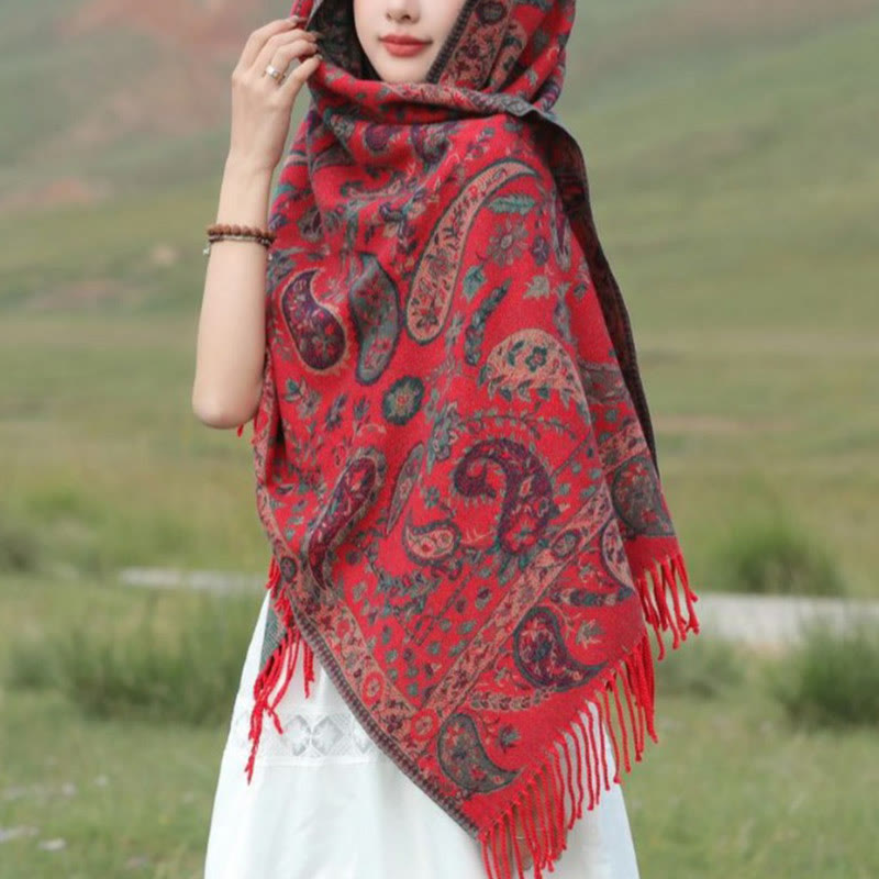 Buddha Stones Ethnic Besticktes Paisley Blumen Muster Quaste Weicher Schal Schal - image 21