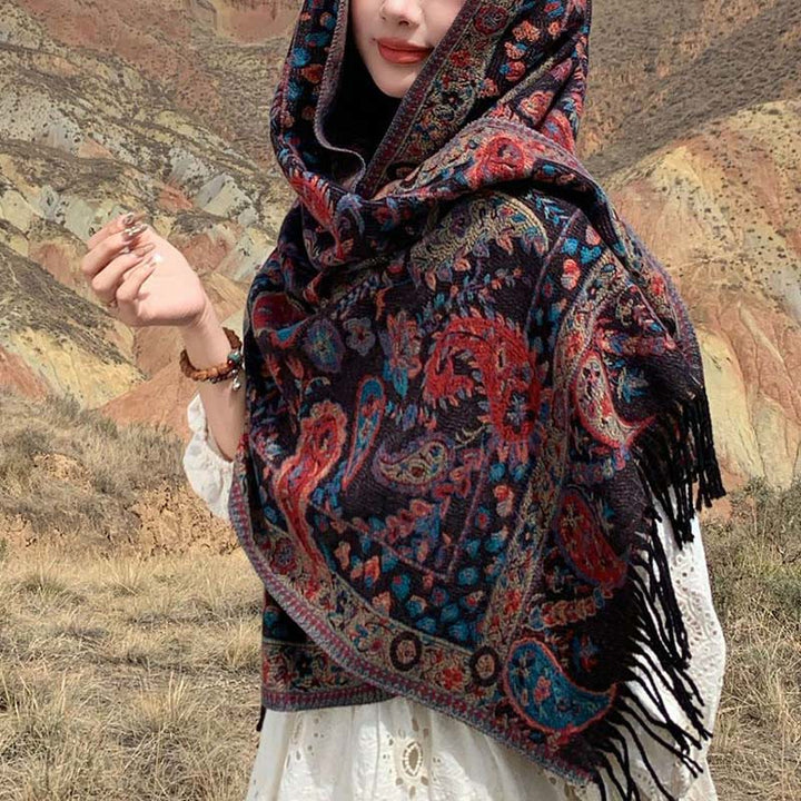 Buddha Stones Ethnic Besticktes Paisley Blumen Muster Quaste Weicher Schal Schal - image 2