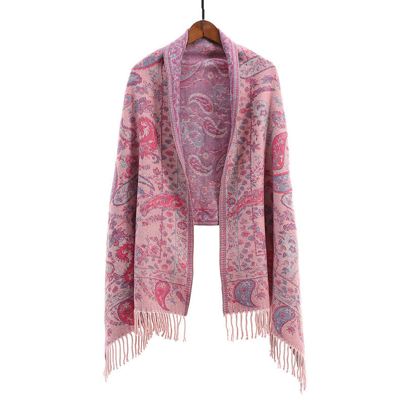 Buddha Stones Ethnic Besticktes Paisley Blumen Muster Quaste Weicher Schal Schal - Rosa - image 4