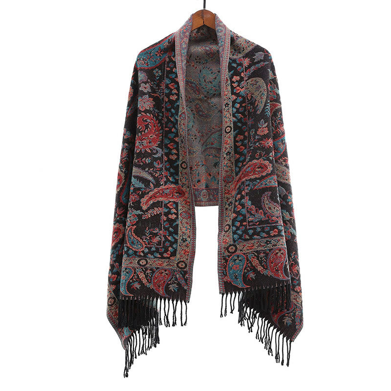 Buddha Stones Ethnic Besticktes Paisley Blumen Muster Quaste Weicher Schal Schal - image 1