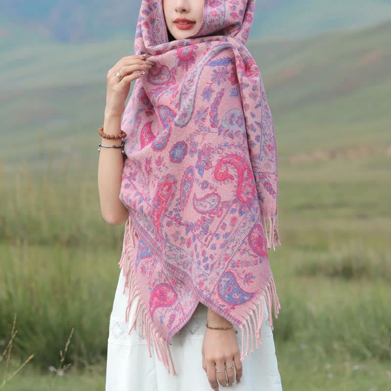 Buddha Stones Ethnic Besticktes Paisley Blumen Muster Quaste Weicher Schal Schal - image 5
